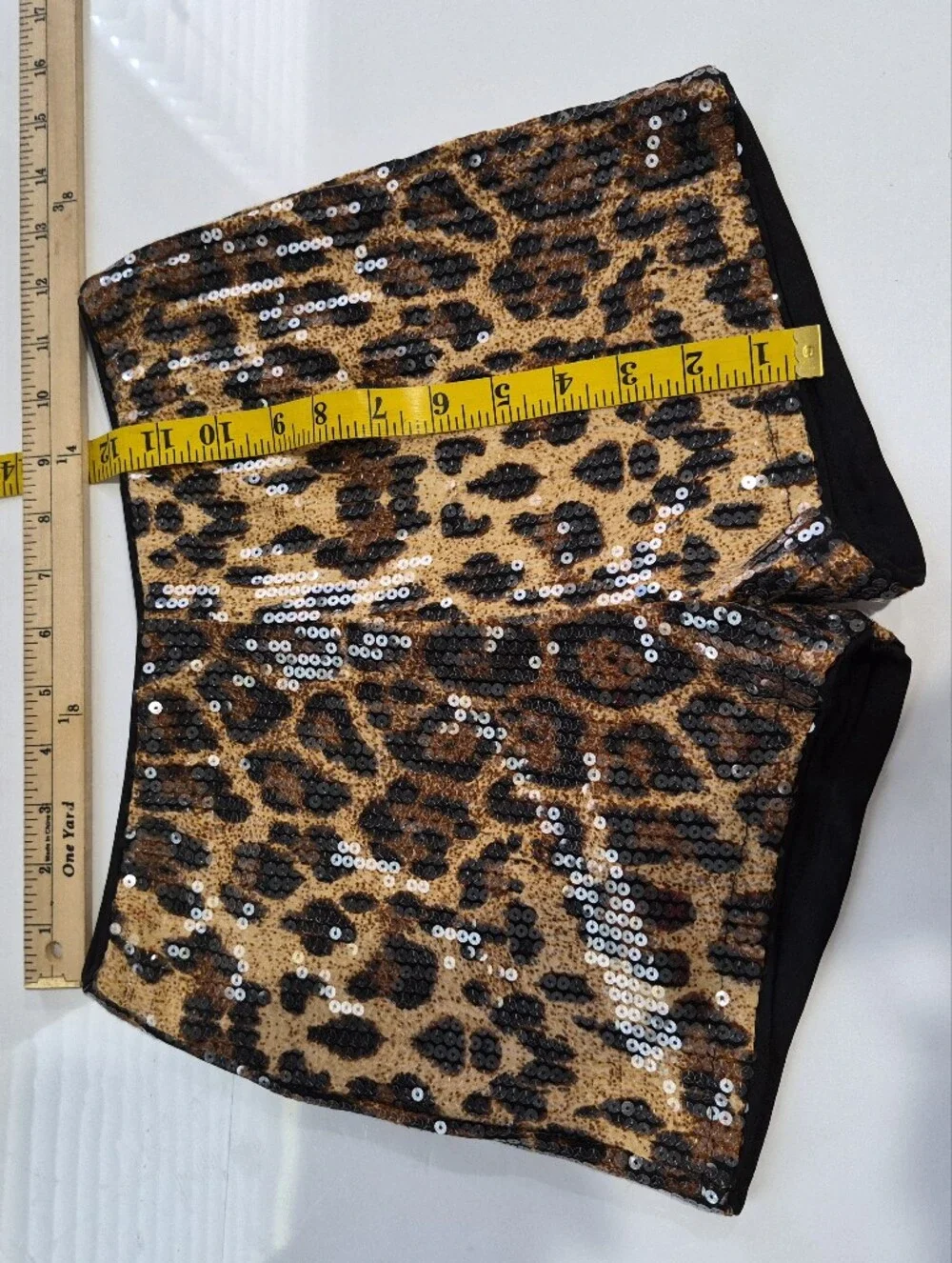 Sequin Leopard Print High-Waist Women’s Shorts - Black & Gold Size Small